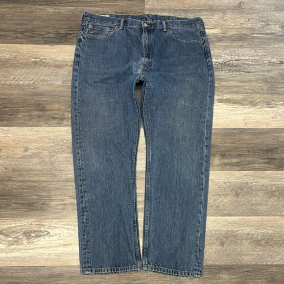 Levis 505 Red Tab Blue Mens 42x31 Regular Fit Straight Leg Mid Wash Denim Jeans - Picture 2 of 14